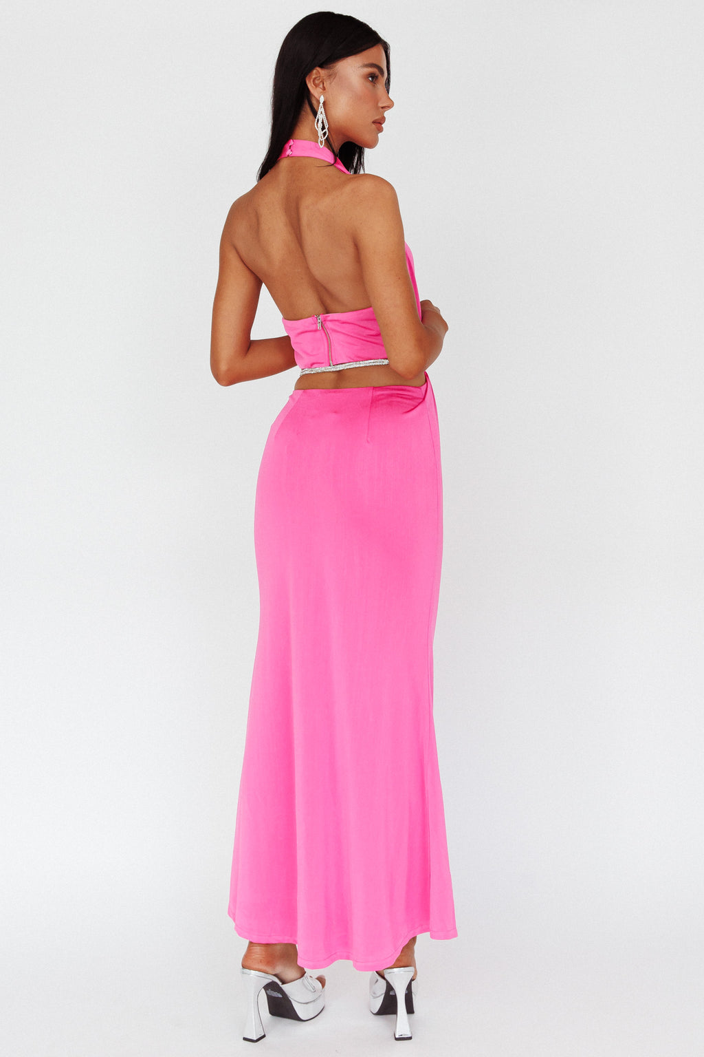 Emmi Cowl Neck Diamante Rope Dress Magenta by Selfie Leslie