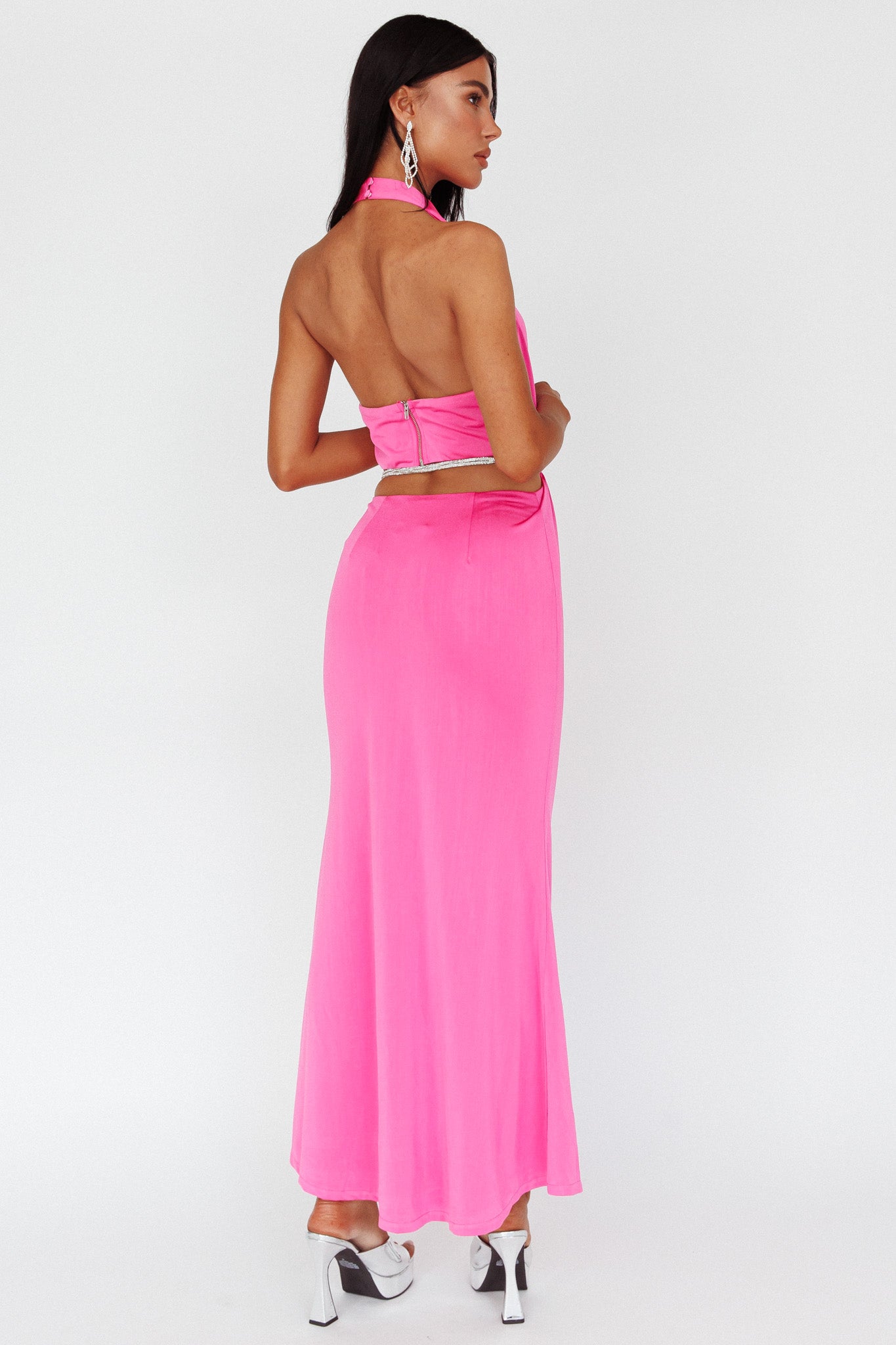 Emmi Cowl Neck Diamante Rope Dress Magenta by Selfie Leslie