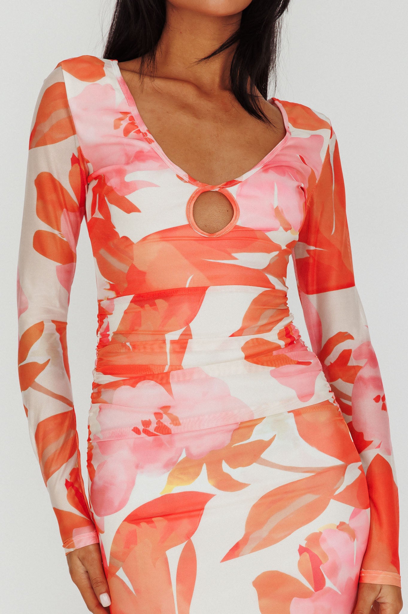 chinese dress ladies PRESLIE LONG SLEEVE MESH, CERISE PINK PATTERN PLAY main image 1
