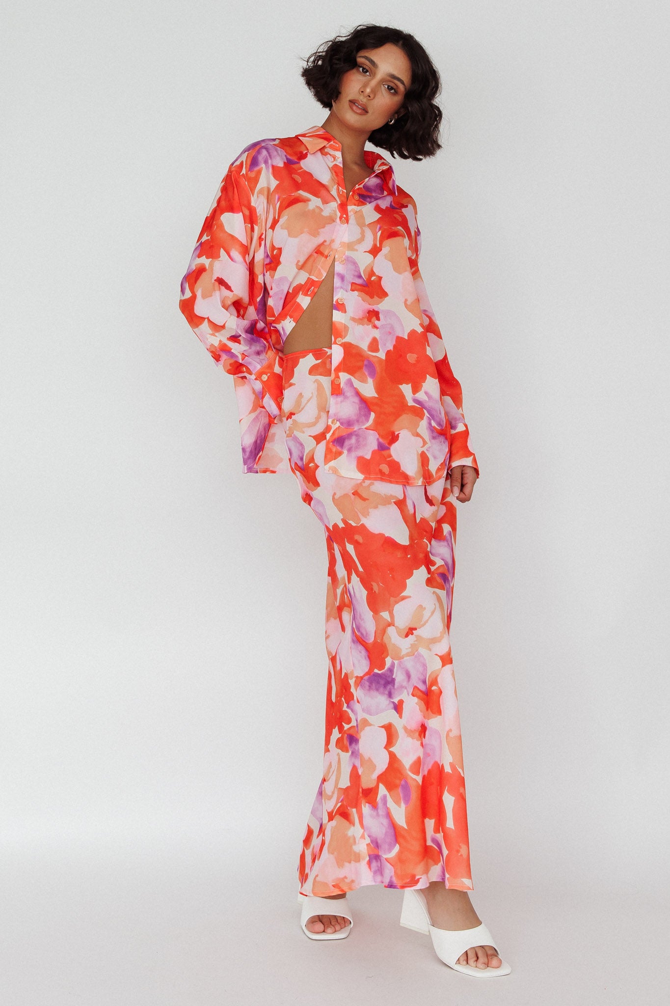 Vacation Midi Skirt Floral Orange/Purple by Selfie Leslie