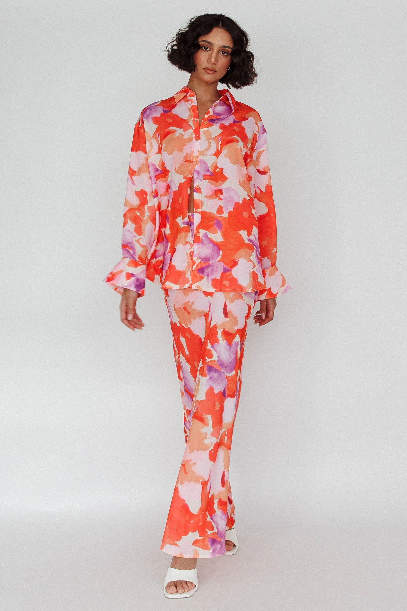 Vacation Midi Skirt Floral Orange/Purple by Selfie Leslie