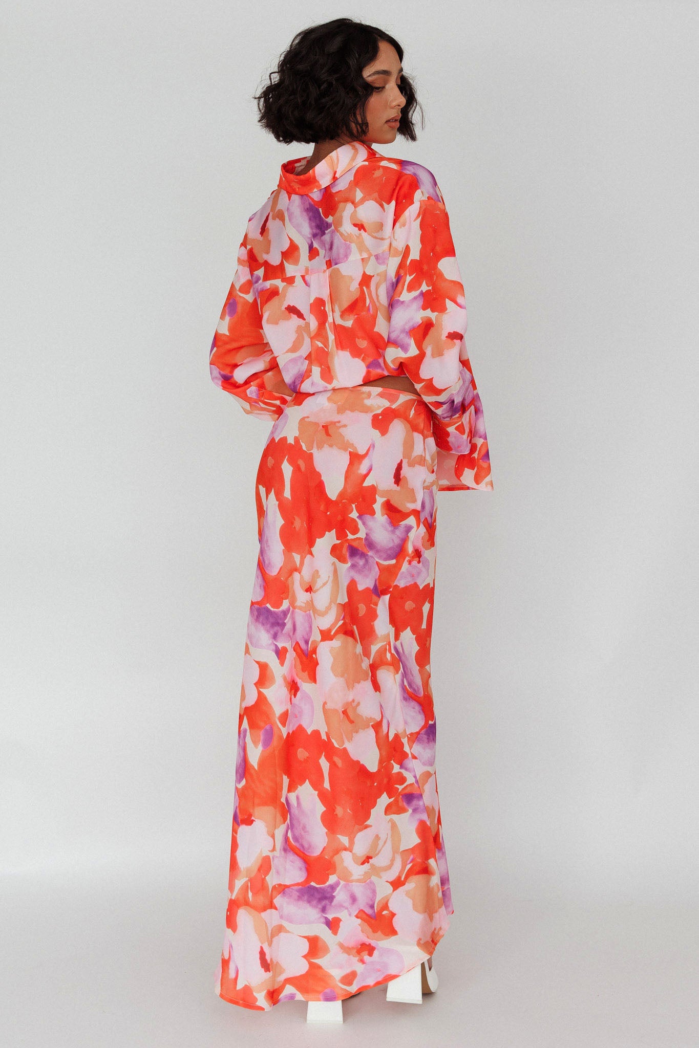 Vacation Midi Skirt Floral Orange/Purple by Selfie Leslie