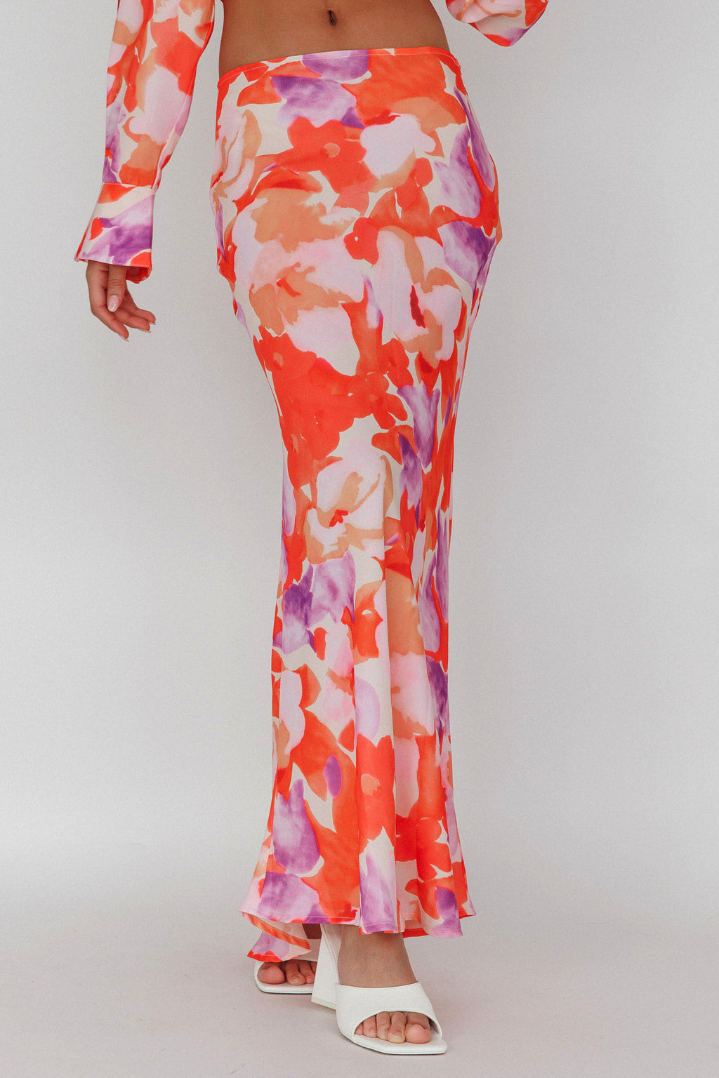 Vacation Midi Skirt Floral Orange/Purple by Selfie Leslie