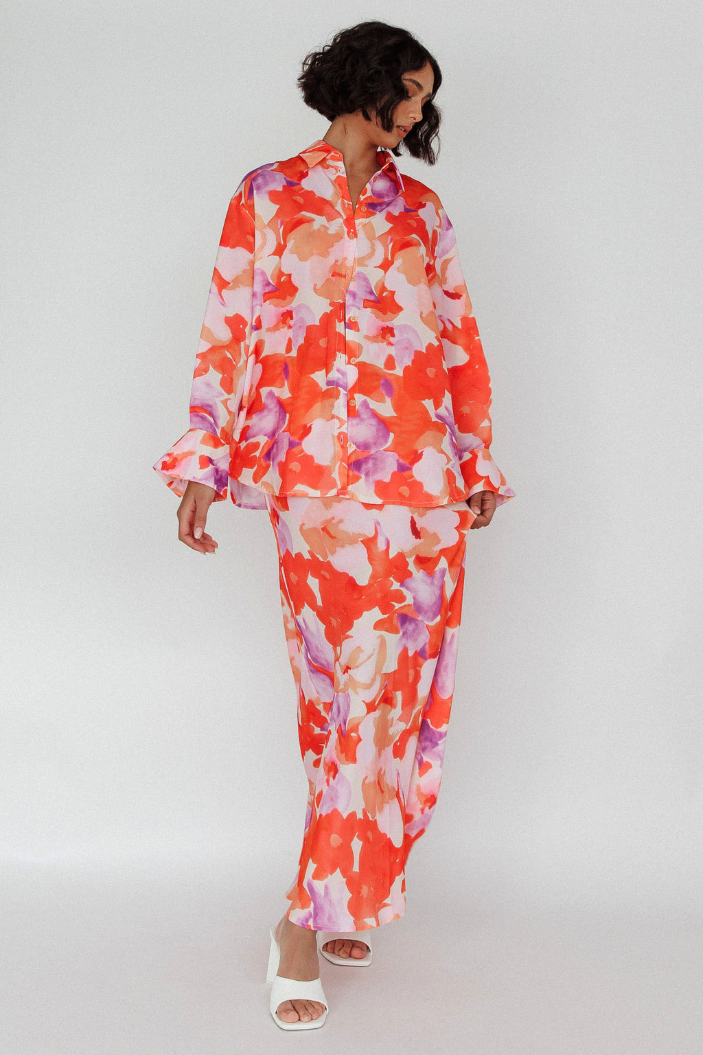 Vacation Midi Skirt Floral Orange/Purple by Selfie Leslie