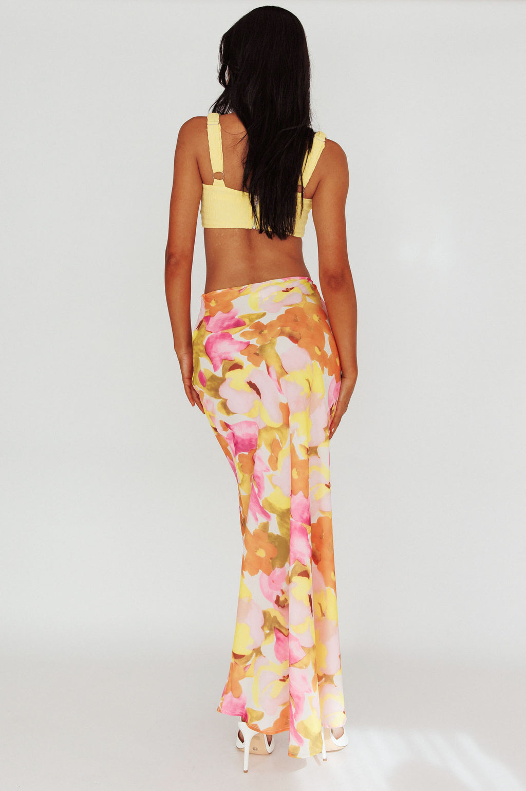 Vacation Midi Skirt Floral Pink/Yellow by Selfie Leslie