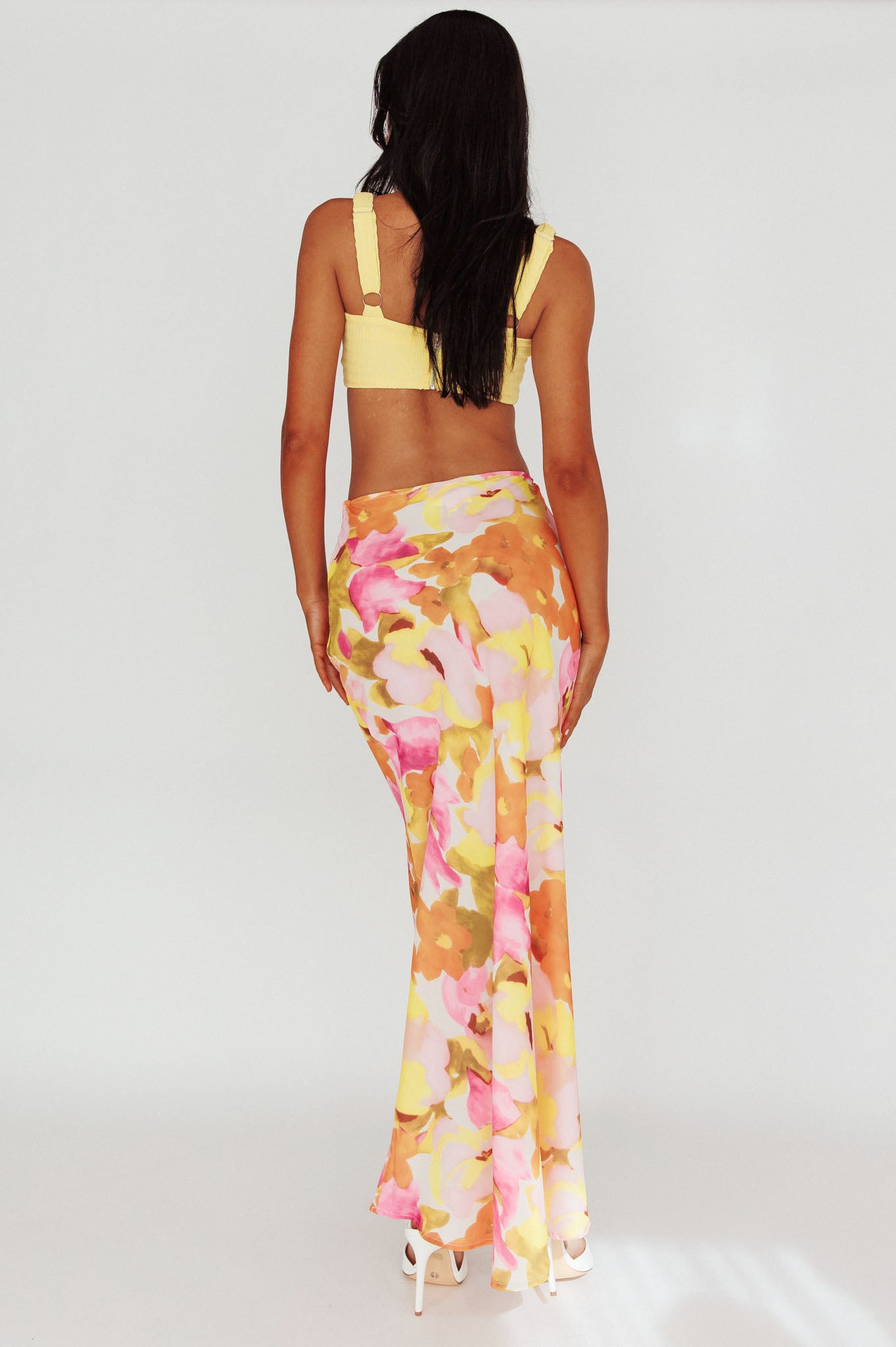 Vacation Midi Skirt Floral Pink/Yellow by Selfie Leslie