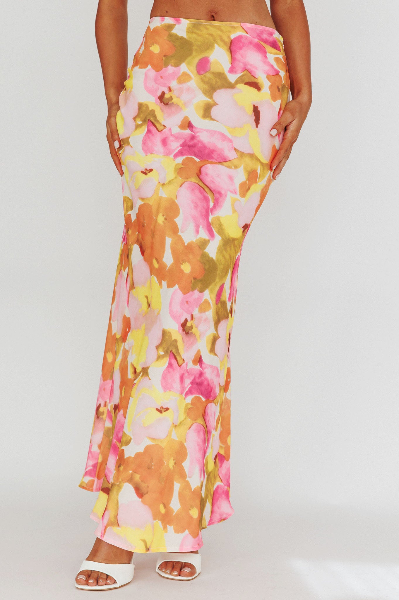 Vacation Midi Skirt Floral Pink/Yellow by Selfie Leslie
