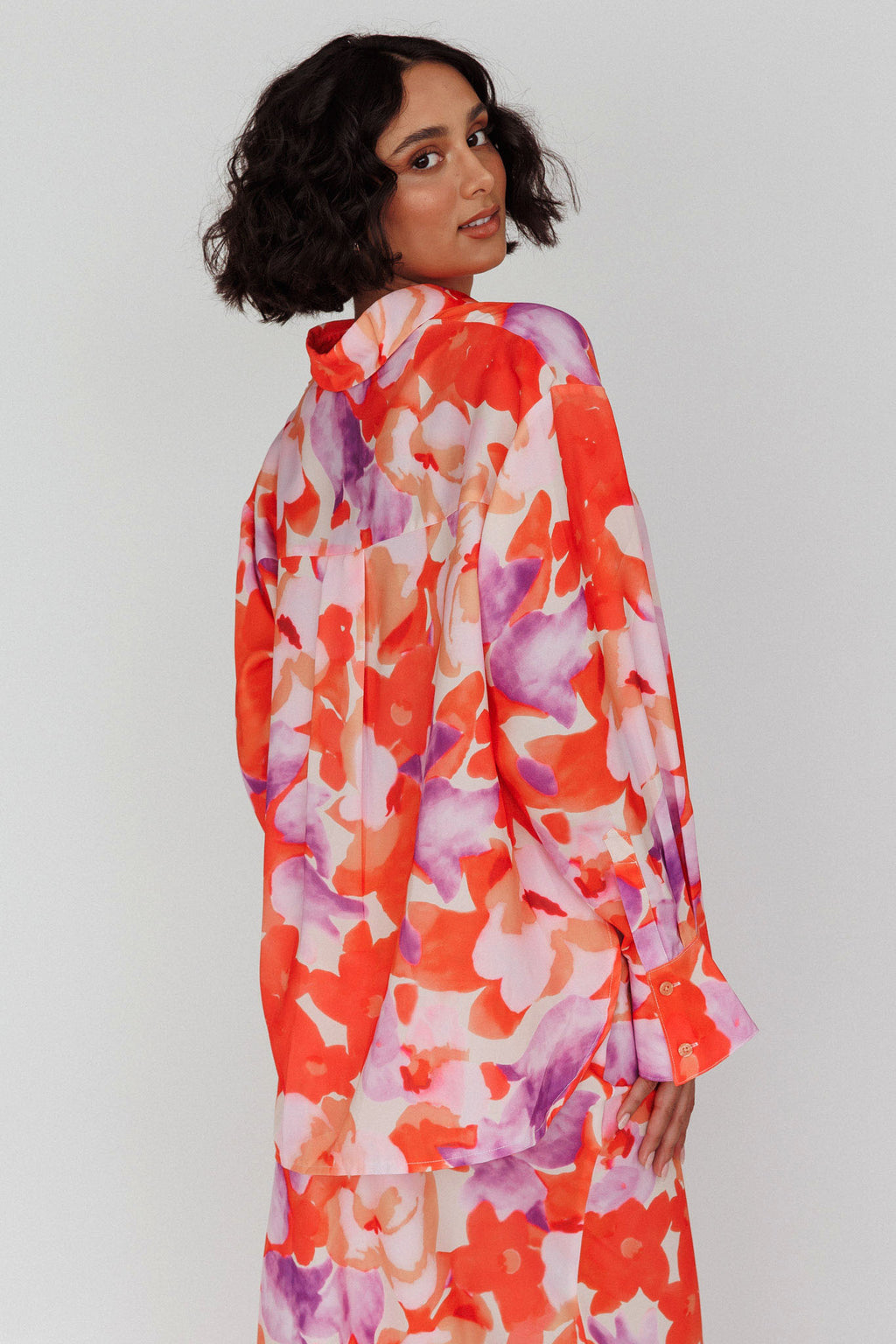 Vacation Long Sleeve Flared Cuff Shirt Orange/Purple by Selfie Leslie