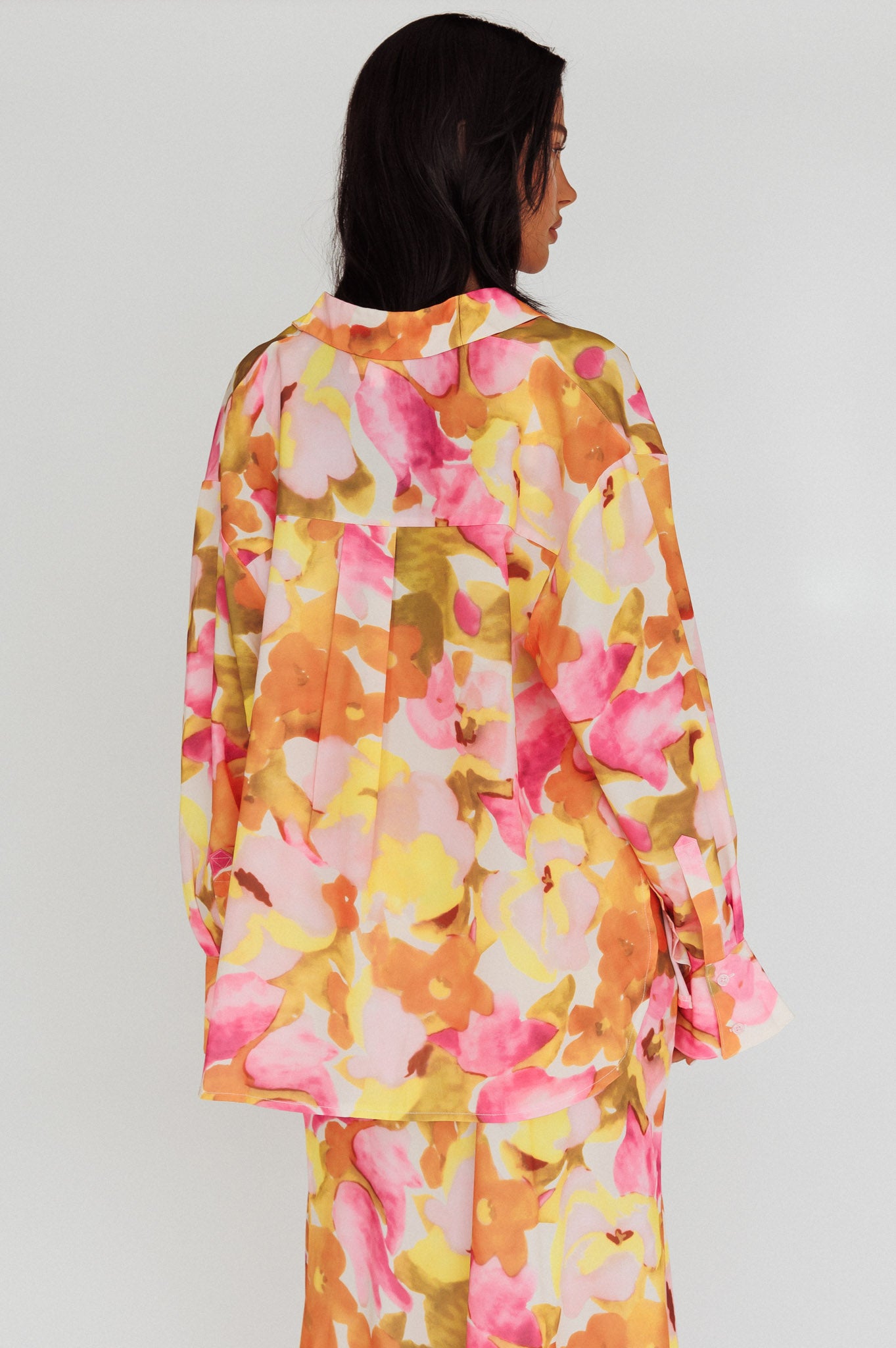 Vacation Long Sleeve Flared Cuff Shirt Pink/Yellow by Selfie Leslie