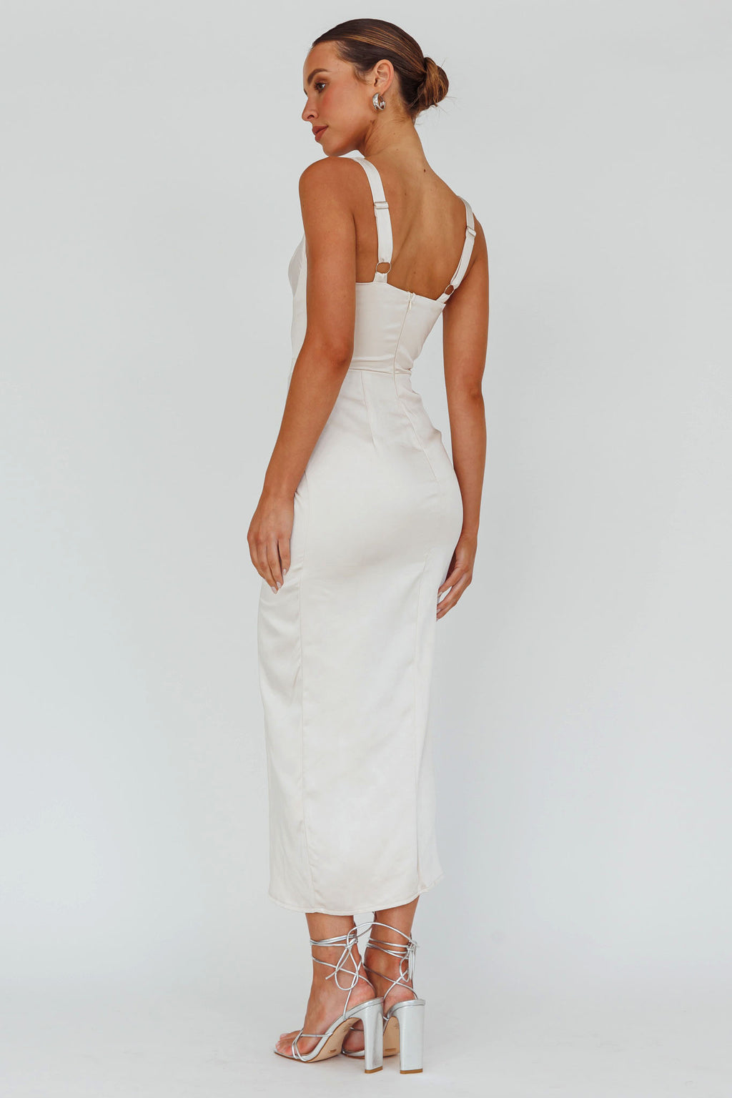 Kristin Knotted Waist Split Midi Dress Champagne by Selfie Leslie