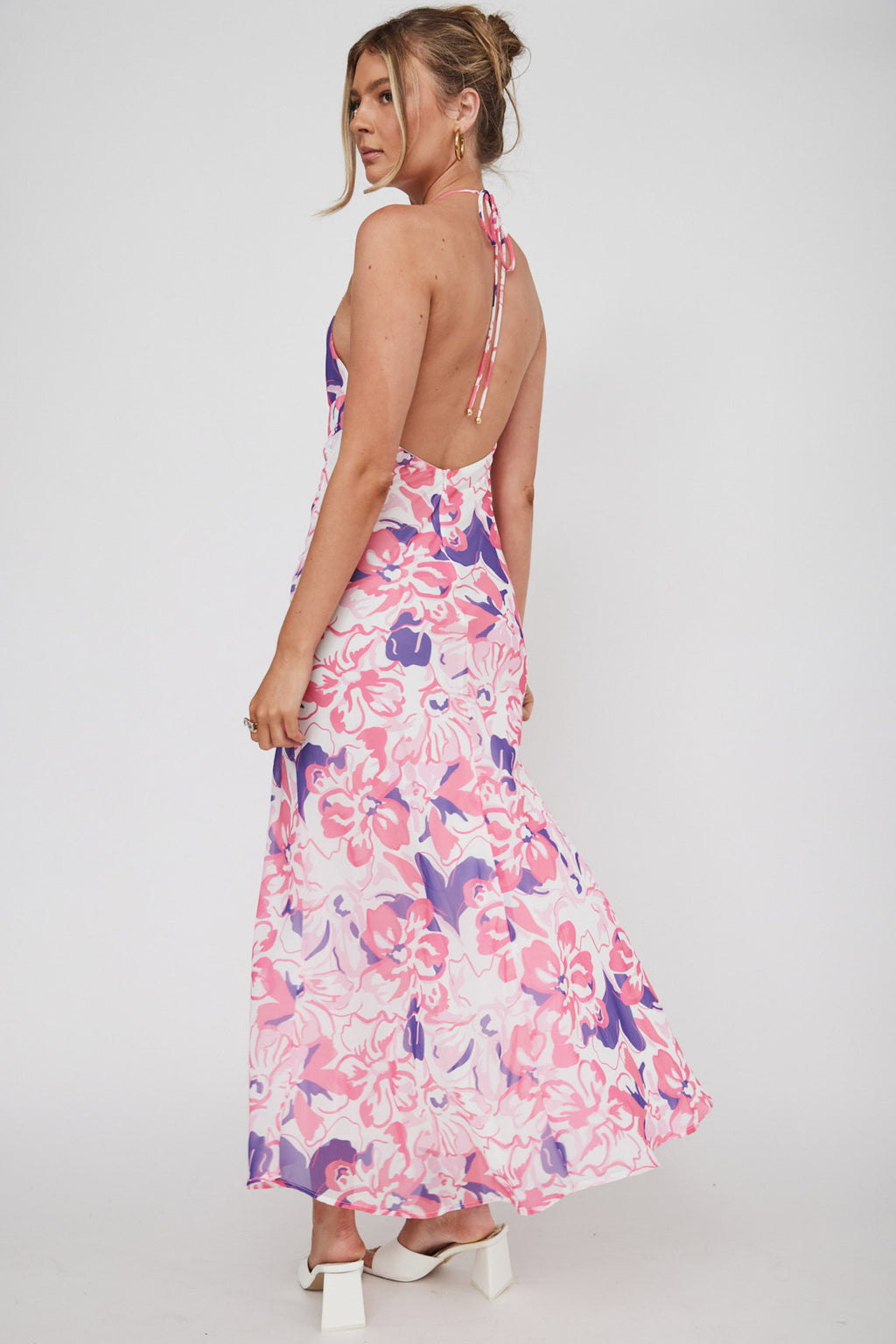 Nirvana Halterneck Split Midi Dress Floral Pink by Selfie Leslie