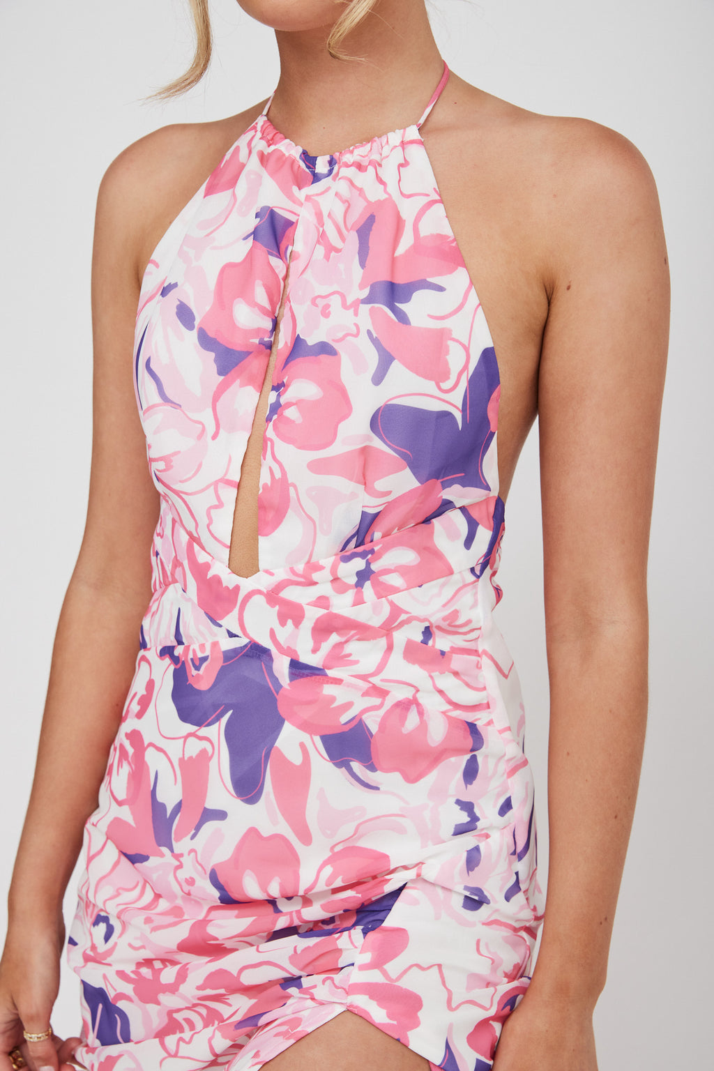 Nirvana Halterneck Split Midi Dress Floral Pink by Selfie Leslie