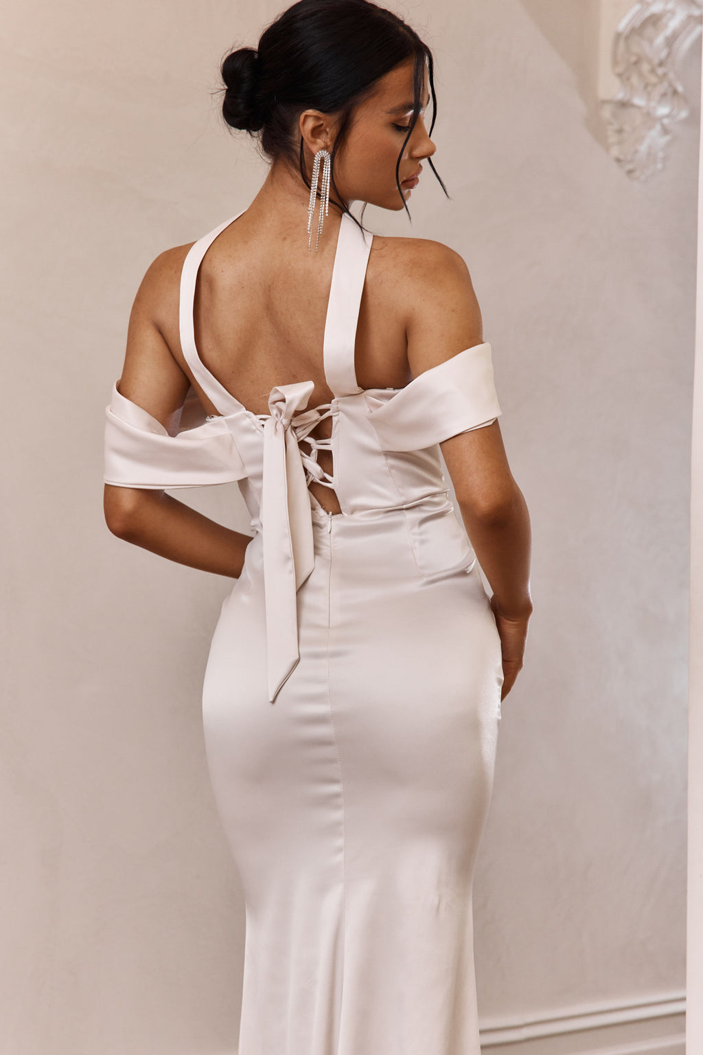 Eclipse Draped Sleeve Midi Dress Beige by Selfie Leslie