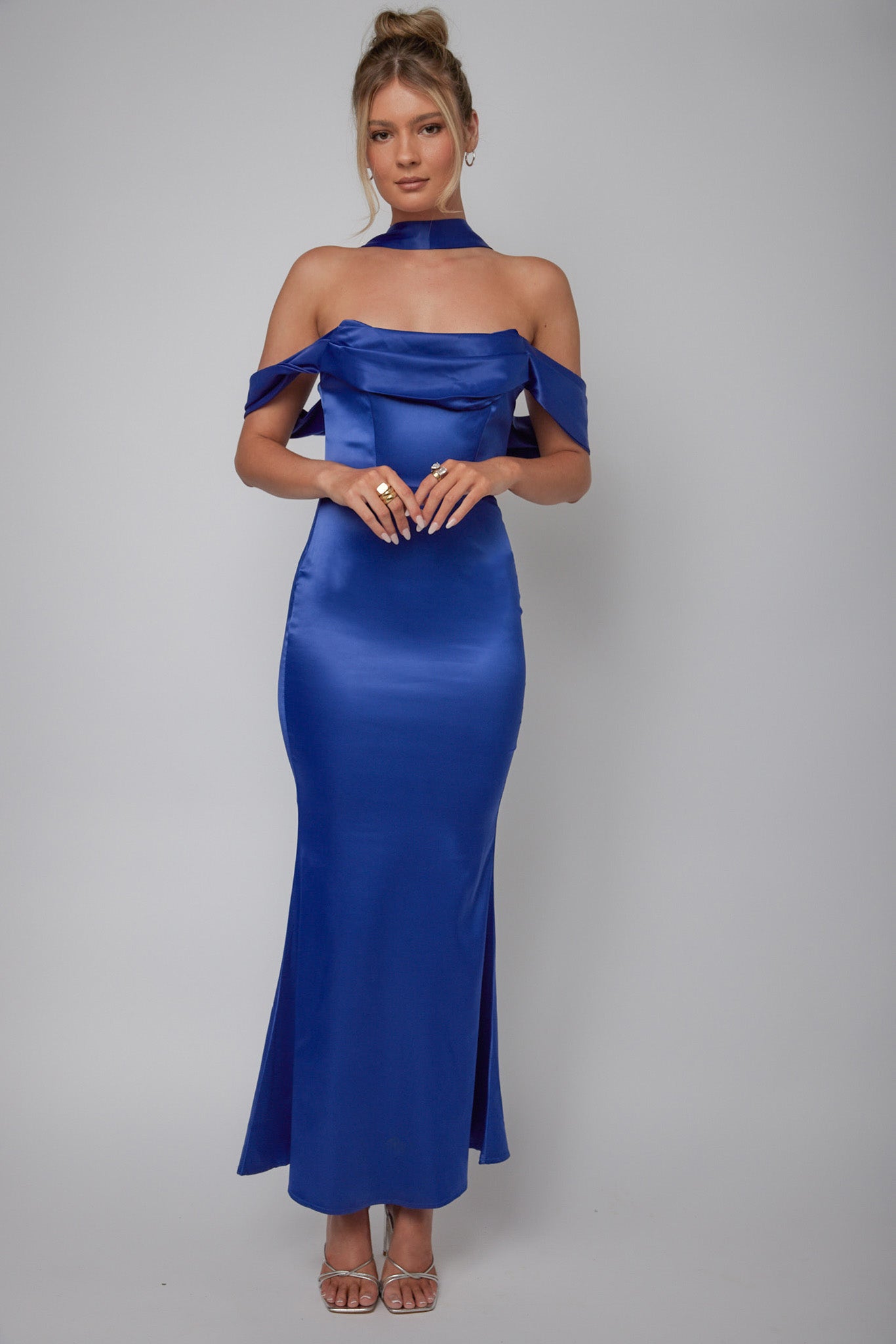 Eclipse Draped Sleeve Midi Dress Navy by Selfie Leslie