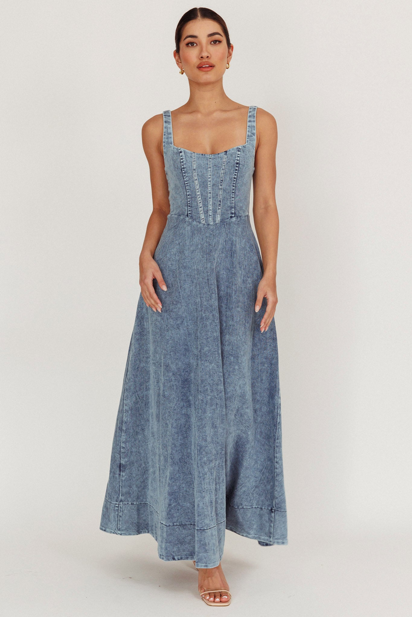 Shop the Talissa A-Line Maxi Denim Dress Blue