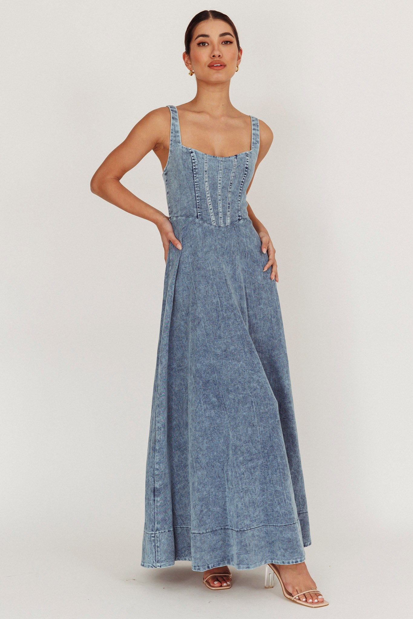 Talissa A-Line Maxi Denim Dress Blue - S Talissa A-Line Maxi Denim Dress Blue - S