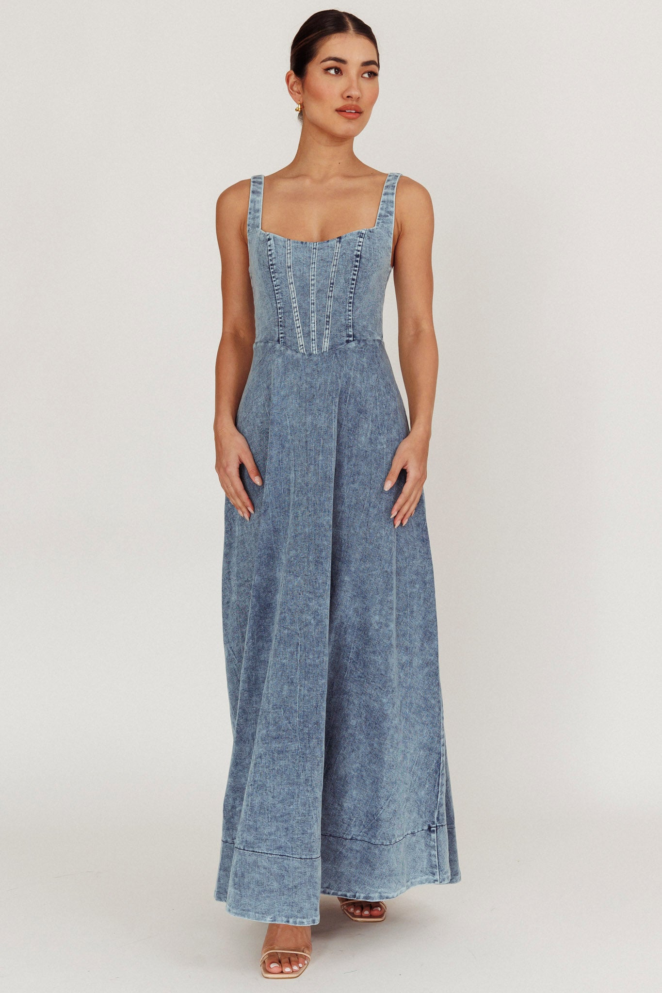 Shop the Talissa A-Line Maxi Denim Dress Blue