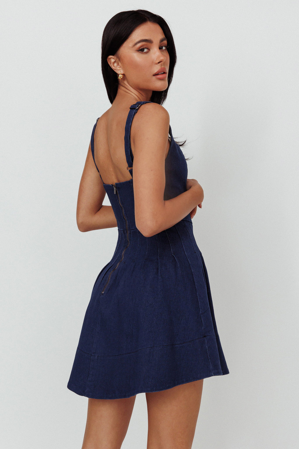 Talisa Pintuck Pleat Waist Mini Skirt Dark Blue by Selfie Leslie