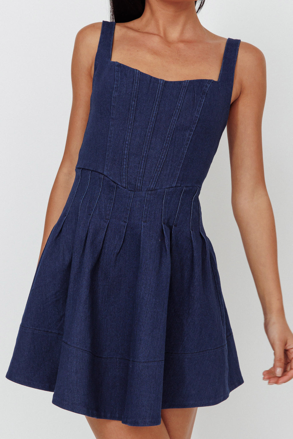 Talisa Pintuck Pleat Waist Mini Skirt Dark Blue by Selfie Leslie