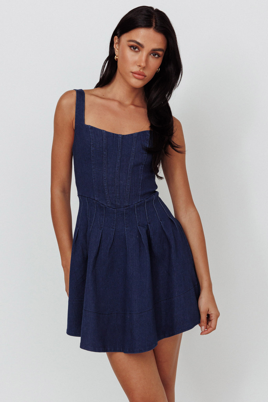 Talisa Pintuck Pleat Waist Mini Skirt Dark Blue by Selfie Leslie