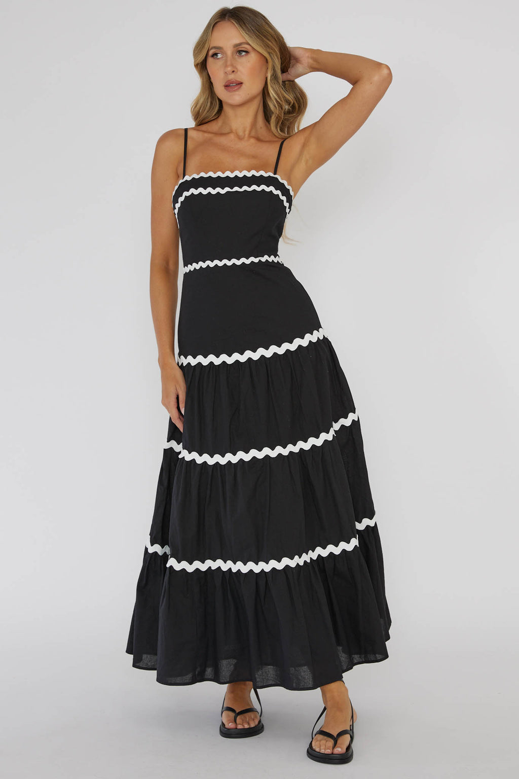 Confidante Ric Rac Trim Maxi Dress Black by Selfie Leslie