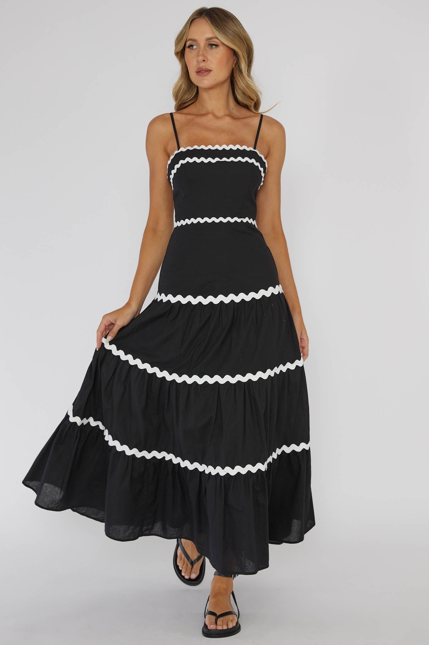 Confidante Ric Rac Trim Maxi Dress Black by Selfie Leslie