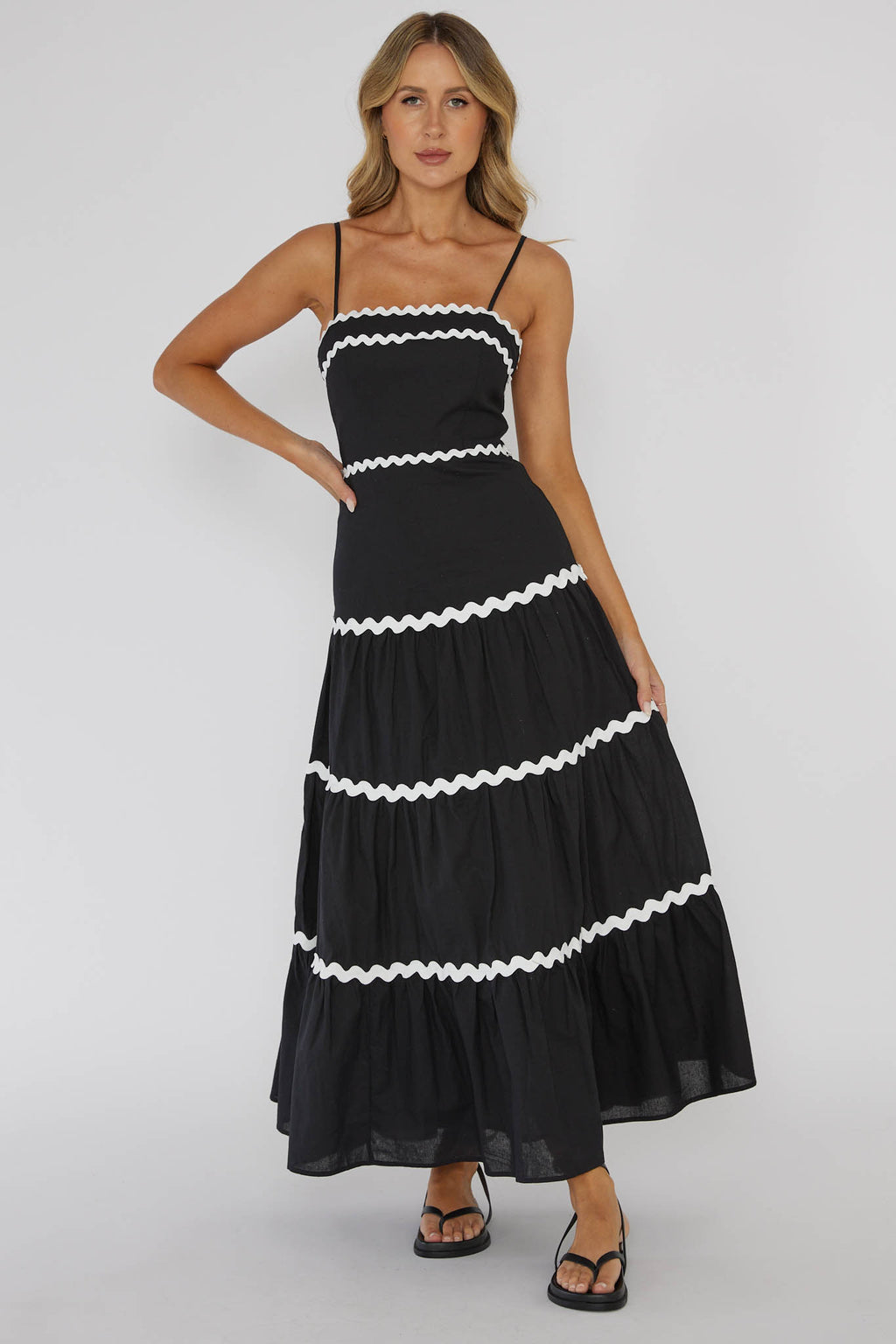 Confidante Ric Rac Trim Maxi Dress Black by Selfie Leslie