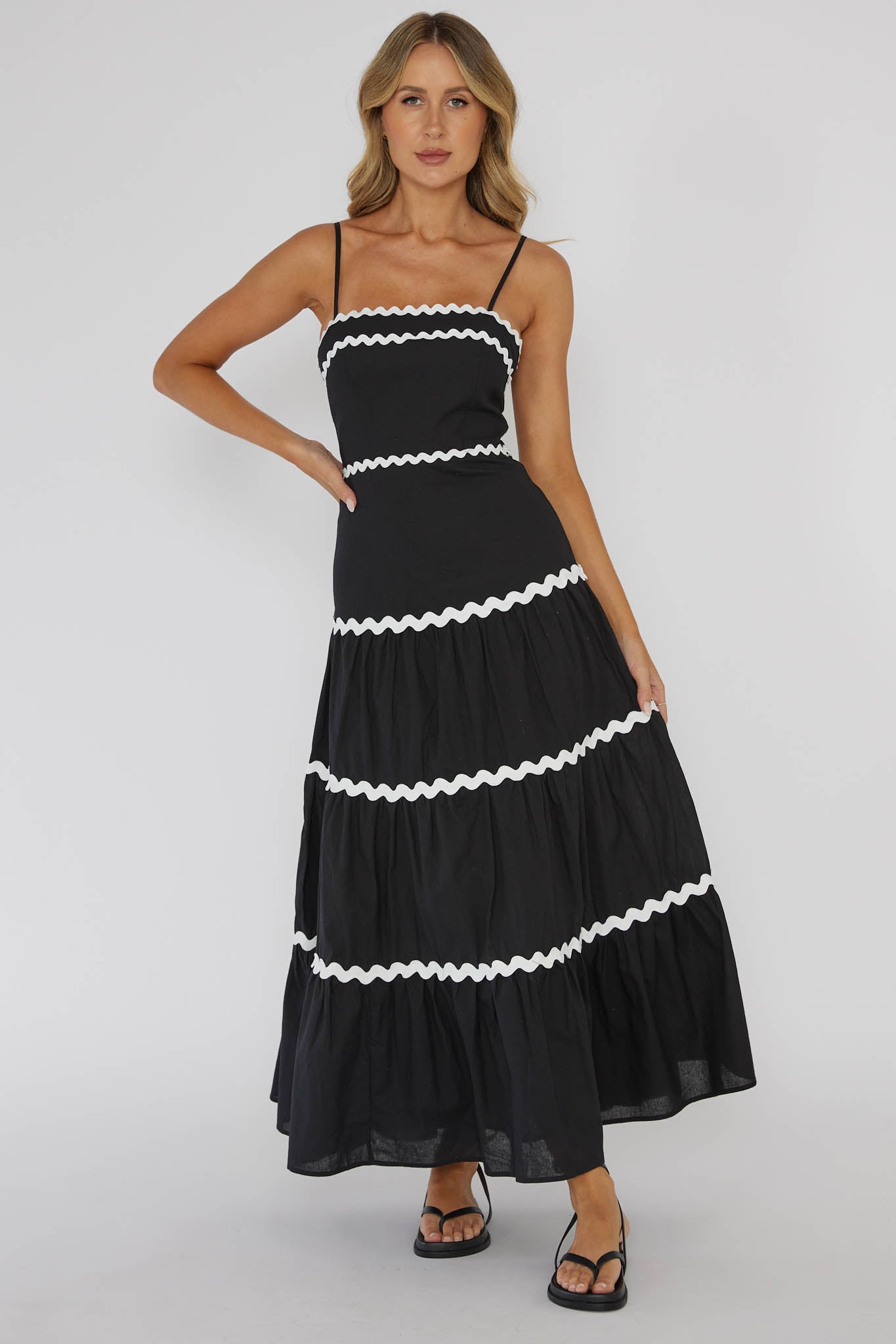 Confidante Ric Rac Trim Maxi Dress Black by Selfie Leslie