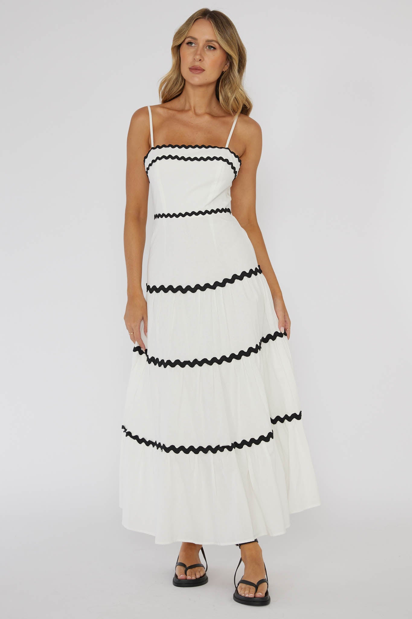 Confidante Ric Rac Trim Maxi Dress White | Selfie Leslie