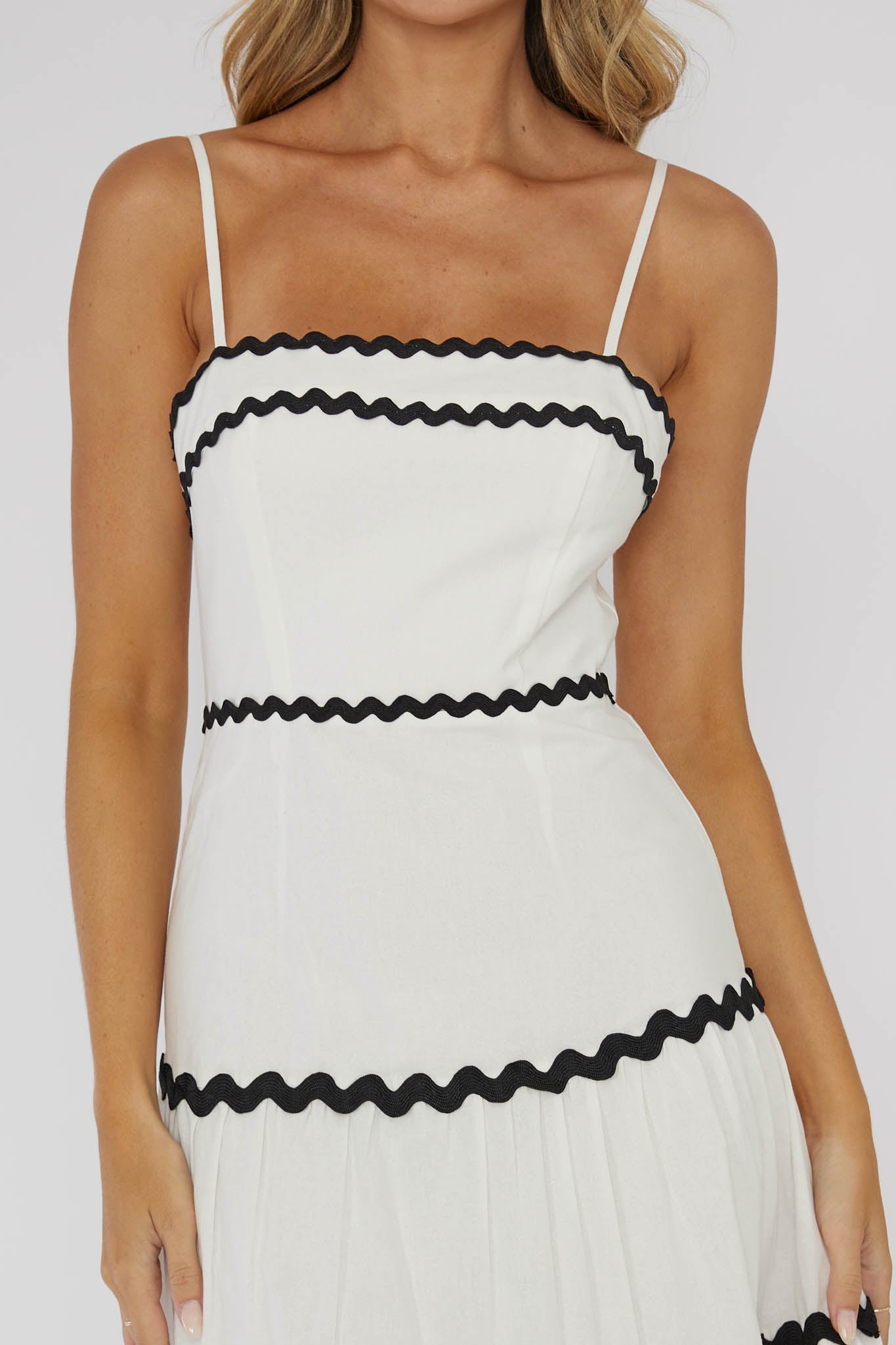 Confidante Ric Rac Trim Maxi Dress White by Selfie Leslie