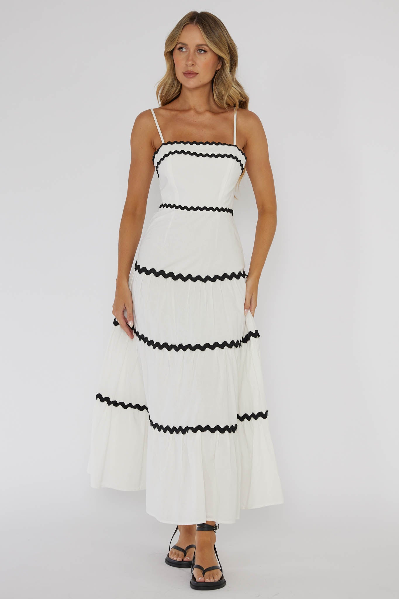 Confidante Ric Rac Trim Maxi Dress White by Selfie Leslie