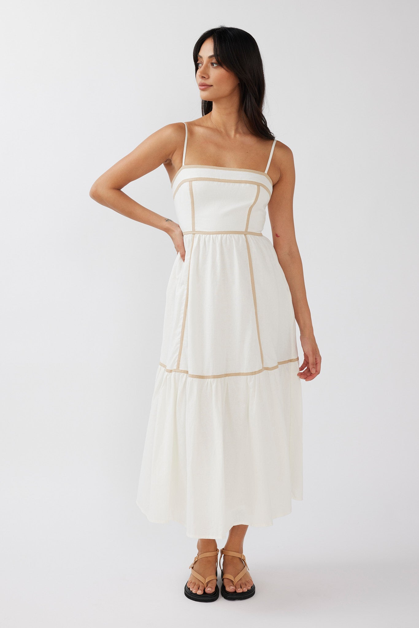 Confidante Piping Trim Midi Dress White by Selfie Leslie