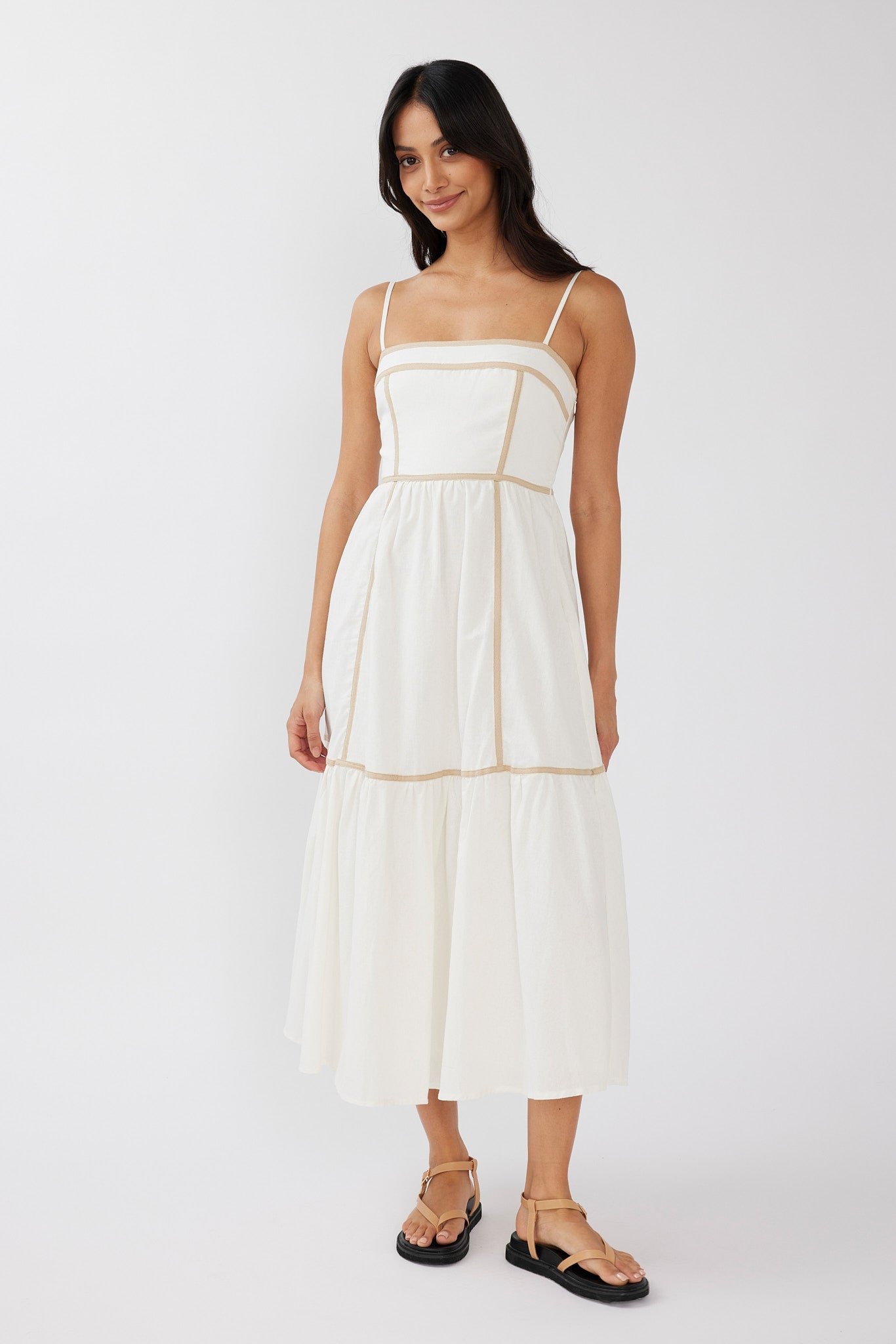 Confidante Piping Trim Midi Dress White by Selfie Leslie