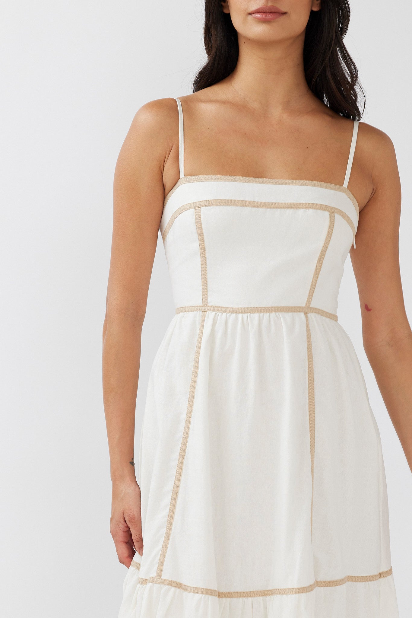 Shop the Confidante Piping Trim Midi Dress White