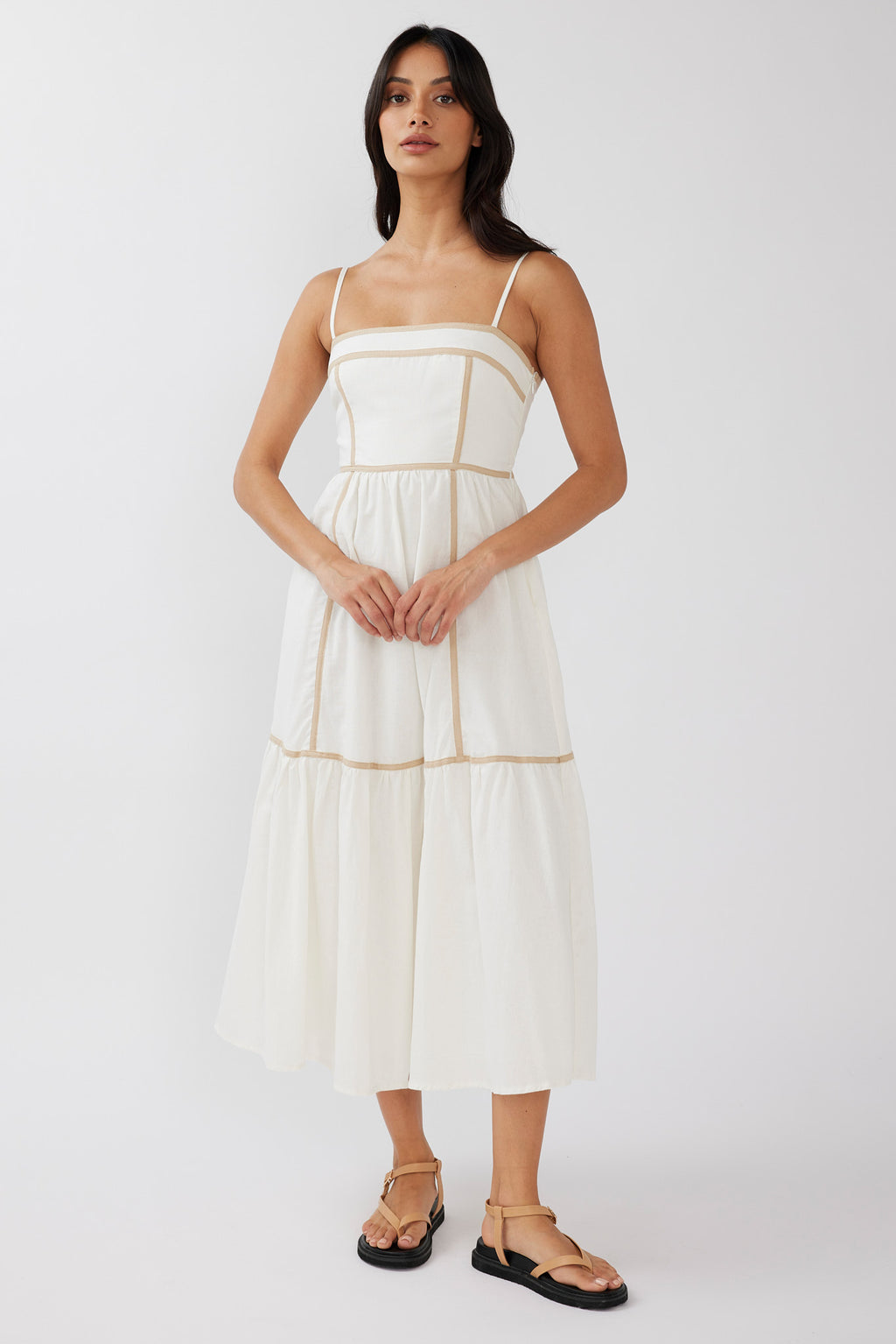 Confidante Piping Trim Midi Dress White by Selfie Leslie