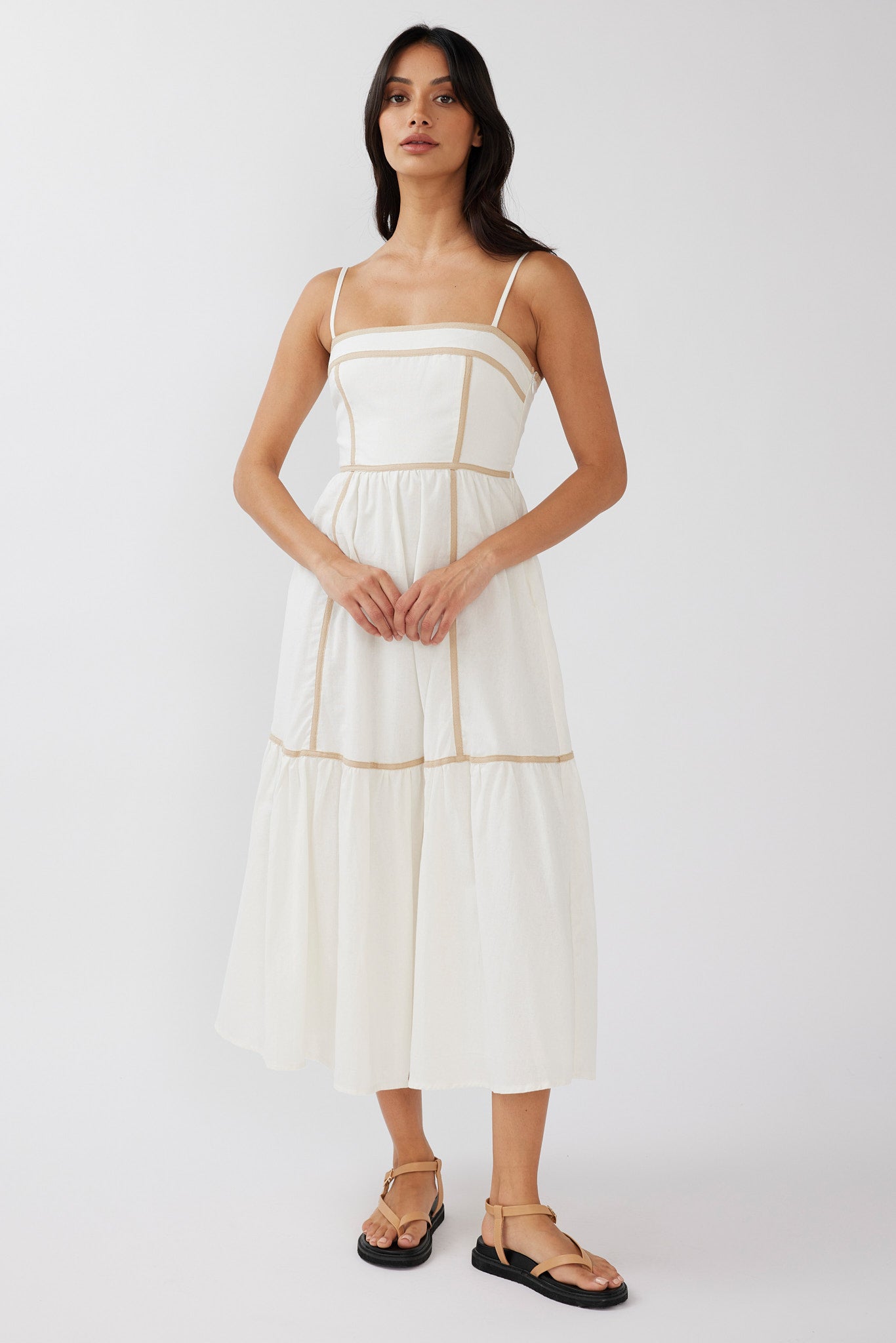 Confidante Piping Trim Midi Dress White by Selfie Leslie