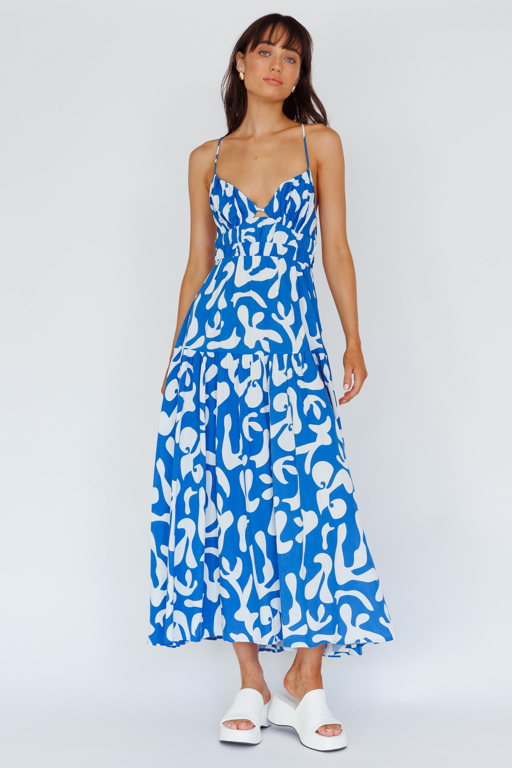 Tiffi Cami Strap Midi Dress Floral Blue by Selfie Leslie