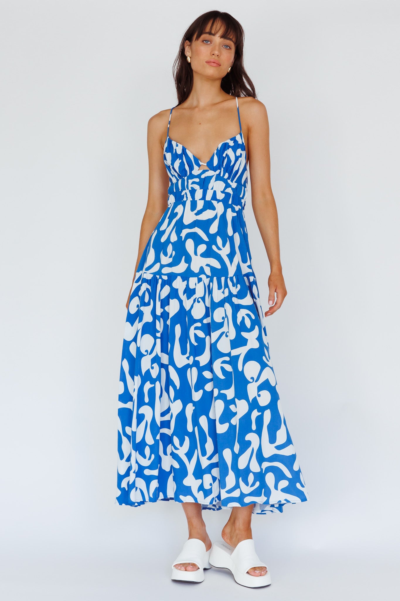 Tiffi Cami Strap Midi Dress Floral Blue by Selfie Leslie