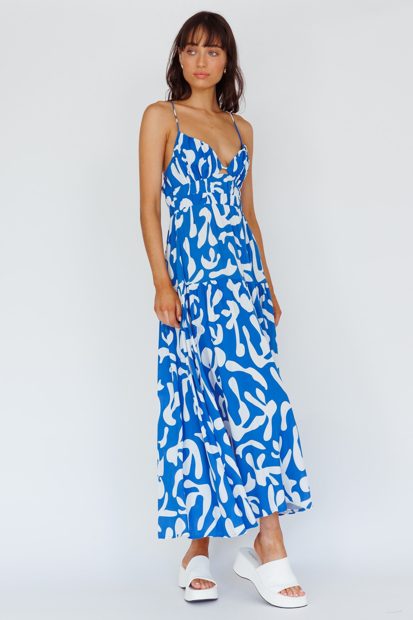 Tiffi Cami Strap Midi Dress Floral Blue by Selfie Leslie
