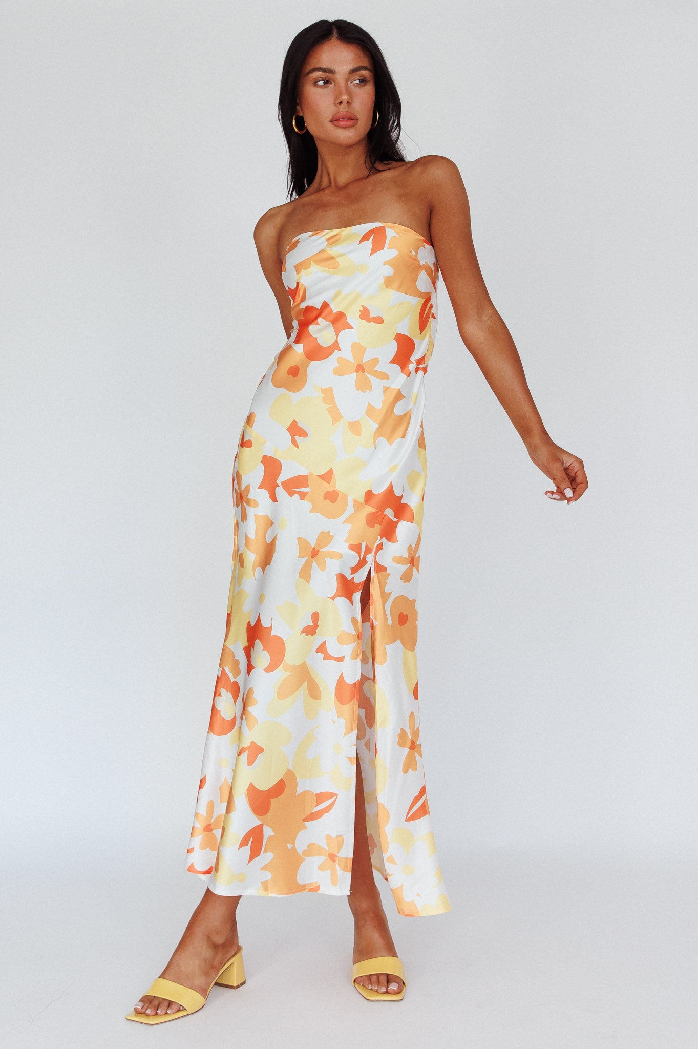 Latisha Strappy Cowl Back Midi Dress Floral Orange by Selfie Leslie
