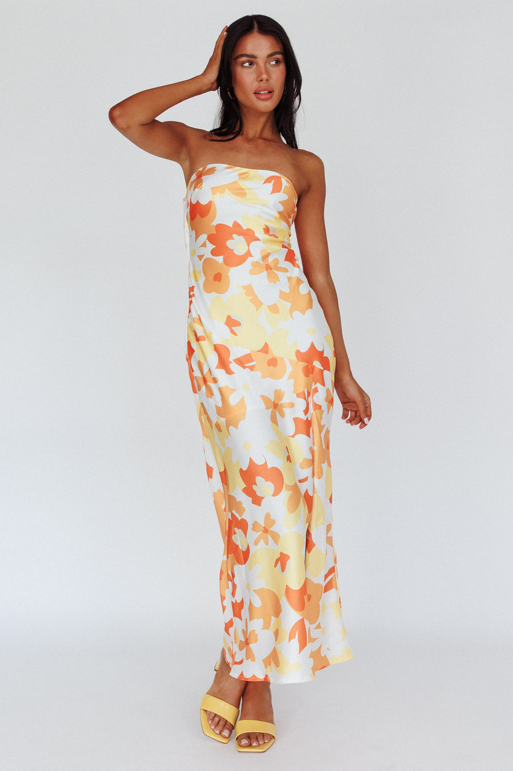 Latisha Strappy Cowl Back Midi Dress Floral Orange by Selfie Leslie