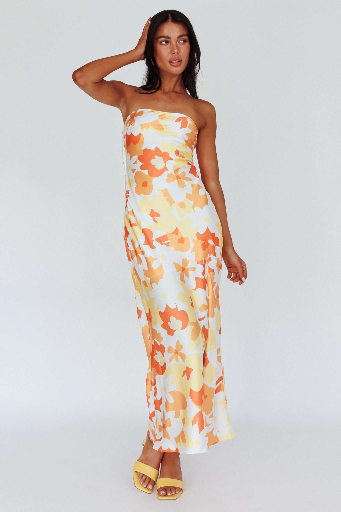 Latisha Strappy Cowl Back Midi Dress Floral Orange by Selfie Leslie