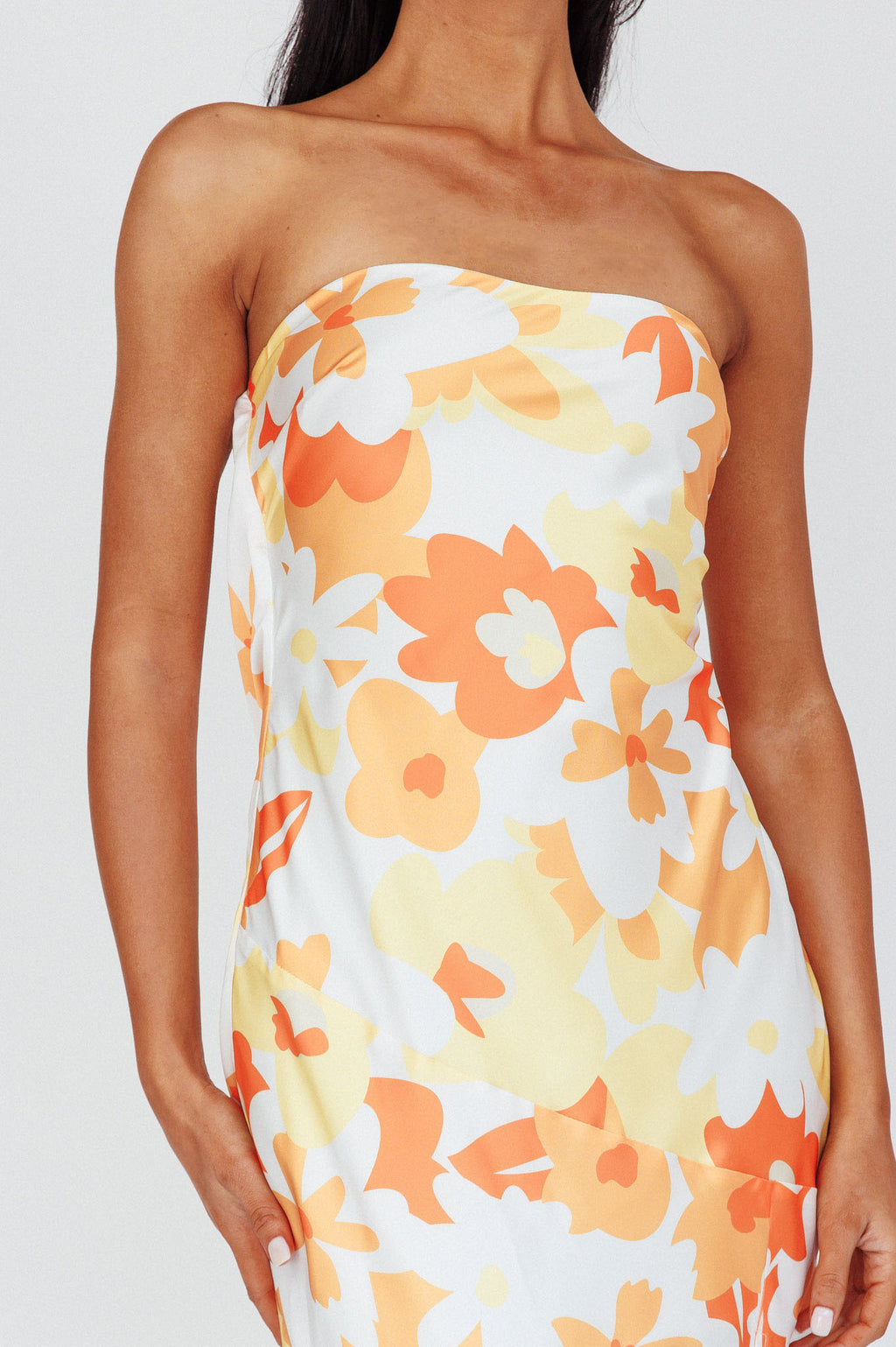 Latisha Strappy Cowl Back Midi Dress Floral Orange by Selfie Leslie