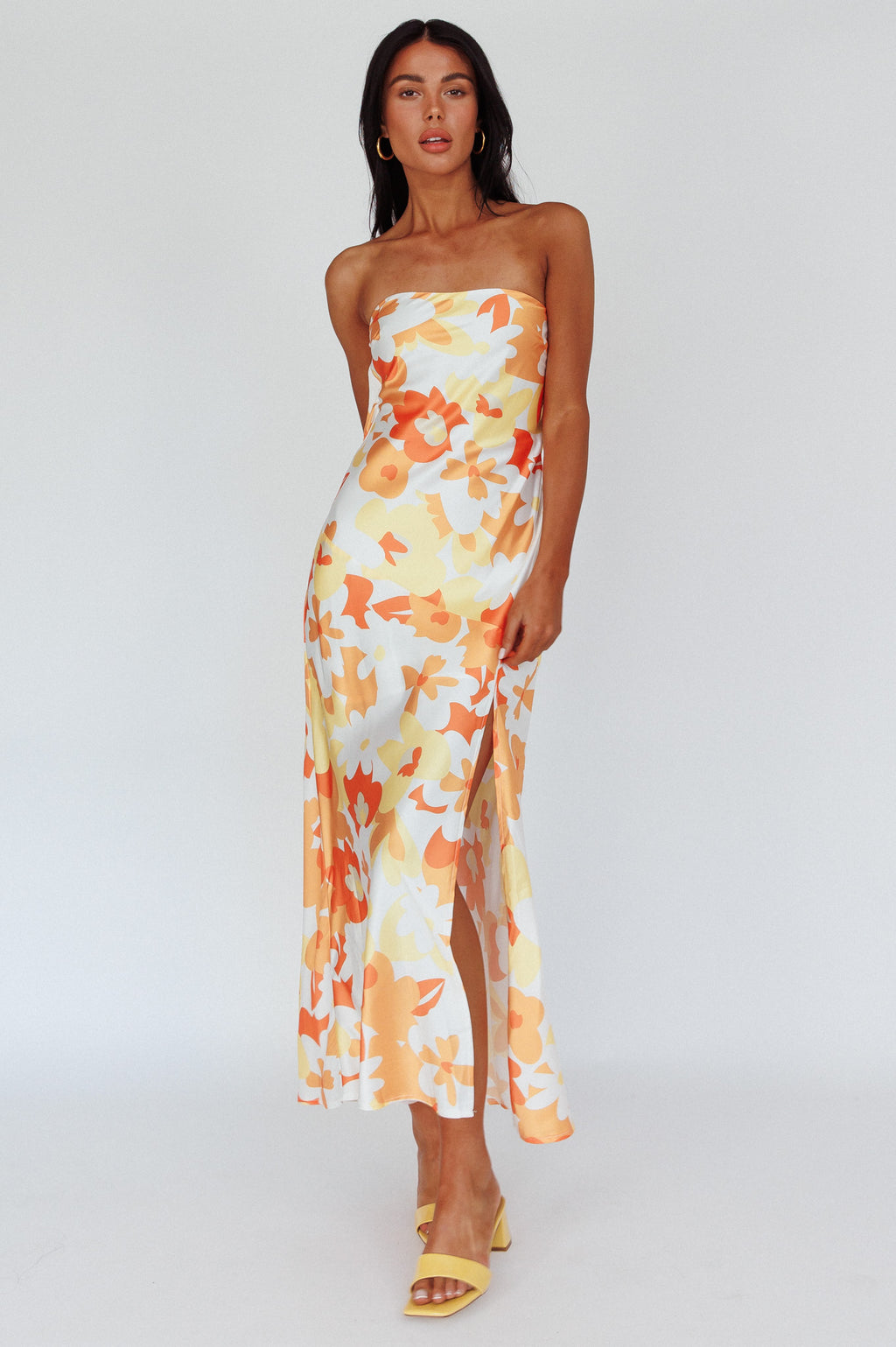 Latisha Strappy Cowl Back Midi Dress Floral Orange by Selfie Leslie