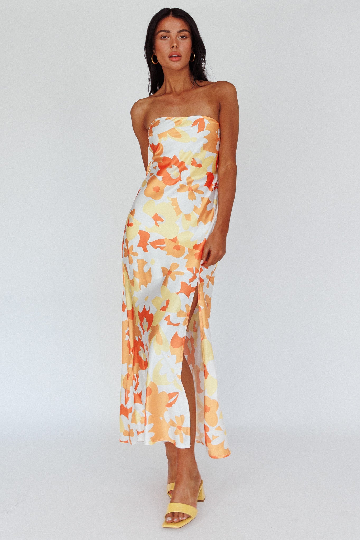 Latisha Strappy Cowl Back Midi Dress Floral Orange by Selfie Leslie