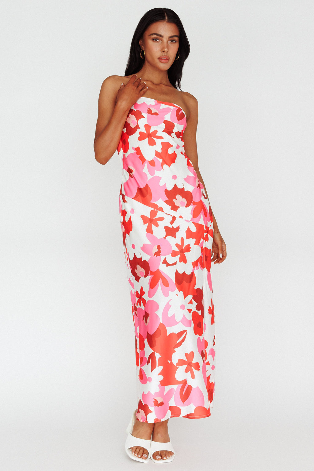 Latisha Strappy Cowl Back Midi Dress Floral Red by Selfie Leslie