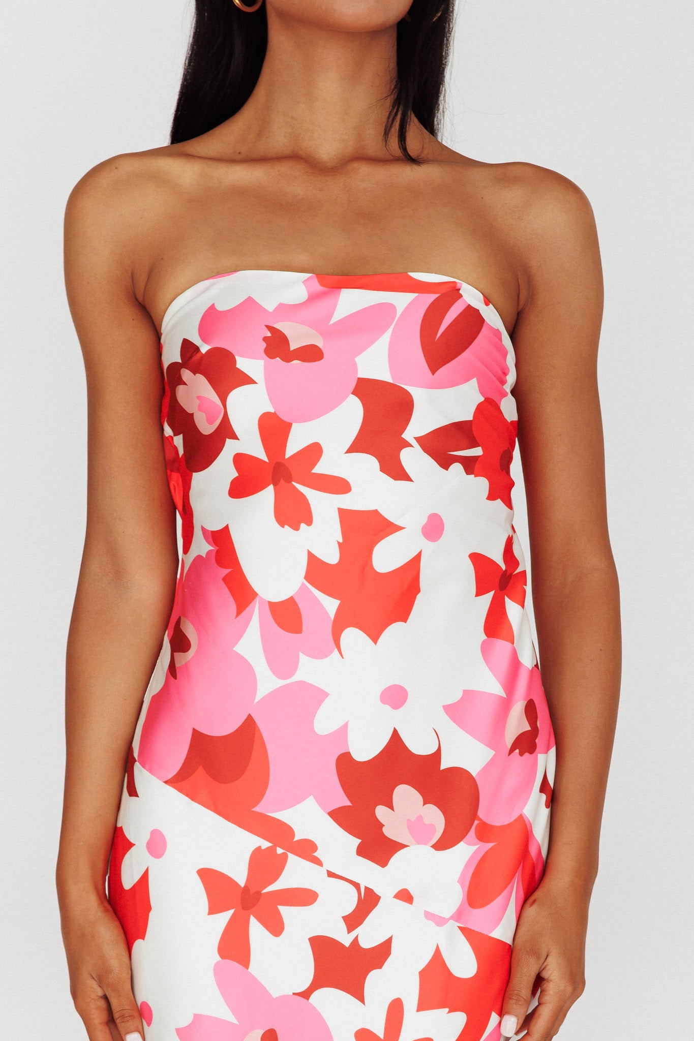 Latisha Strappy Cowl Back Midi Dress Floral Red by Selfie Leslie