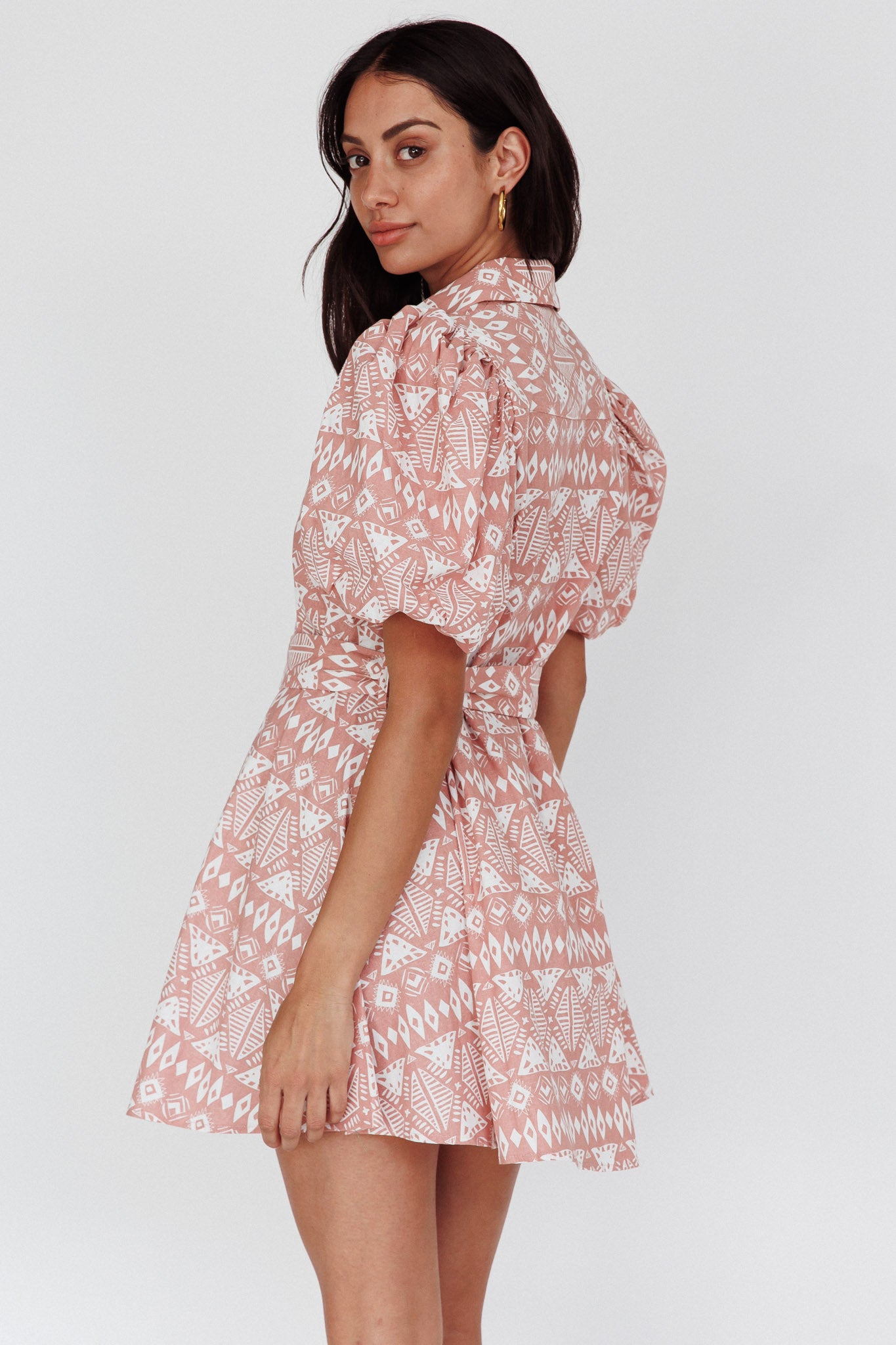 Nanette Puff Sleeve Belted Mini Dress Print Rose by Selfie Leslie