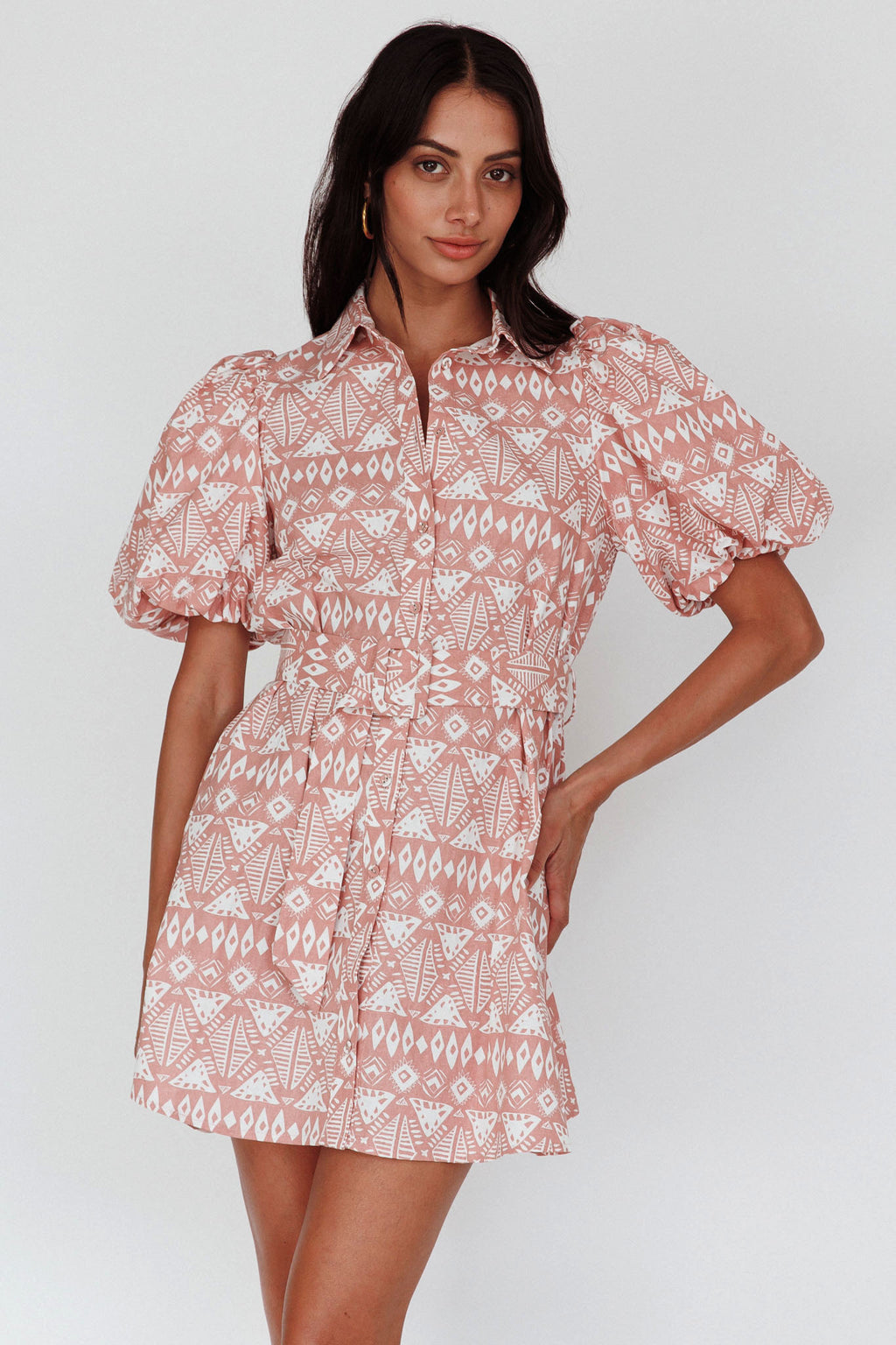 Nanette Puff Sleeve Belted Mini Dress Print Rose by Selfie Leslie