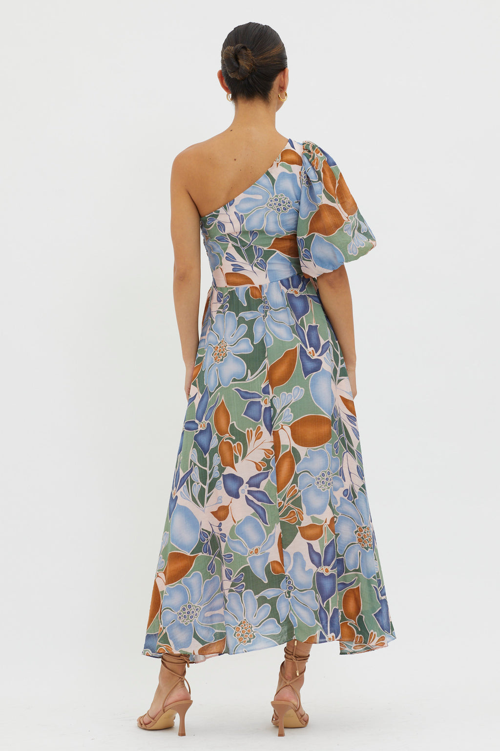 Jayni Puffed One Shoulder Midi Dress Blue by Selfie Leslie